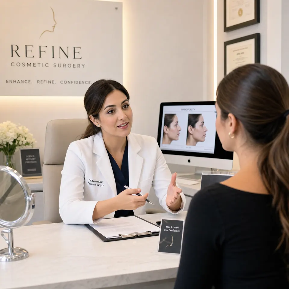 Aesthetic practitioner discussing a treatment plan with a client